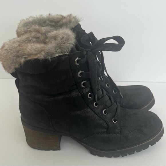 Women's Steve Madden Comfort Black Vegan Leather Lace Up Booties Boots Size 10 - Picture 2 of 7